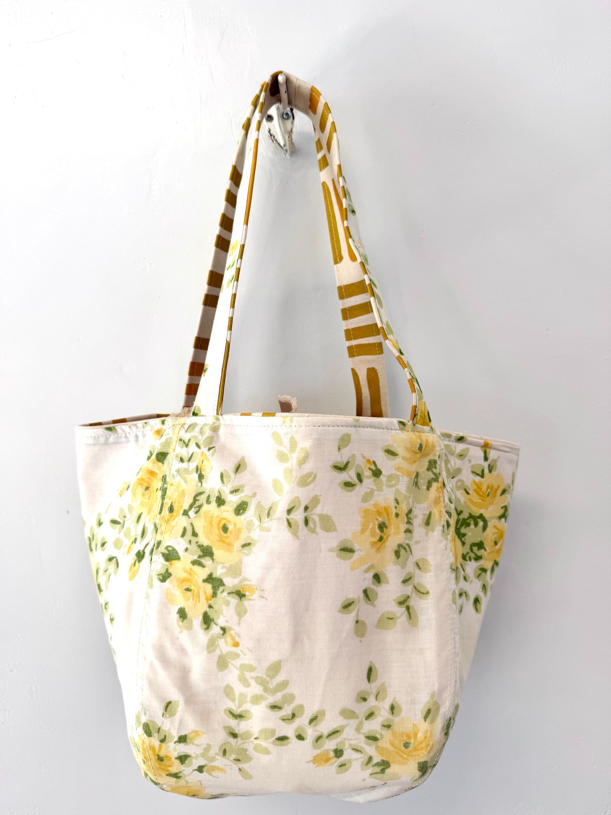 Vintage SMALL Boho Bag - Yellow + Sage Green Floral + Erin Print Inside