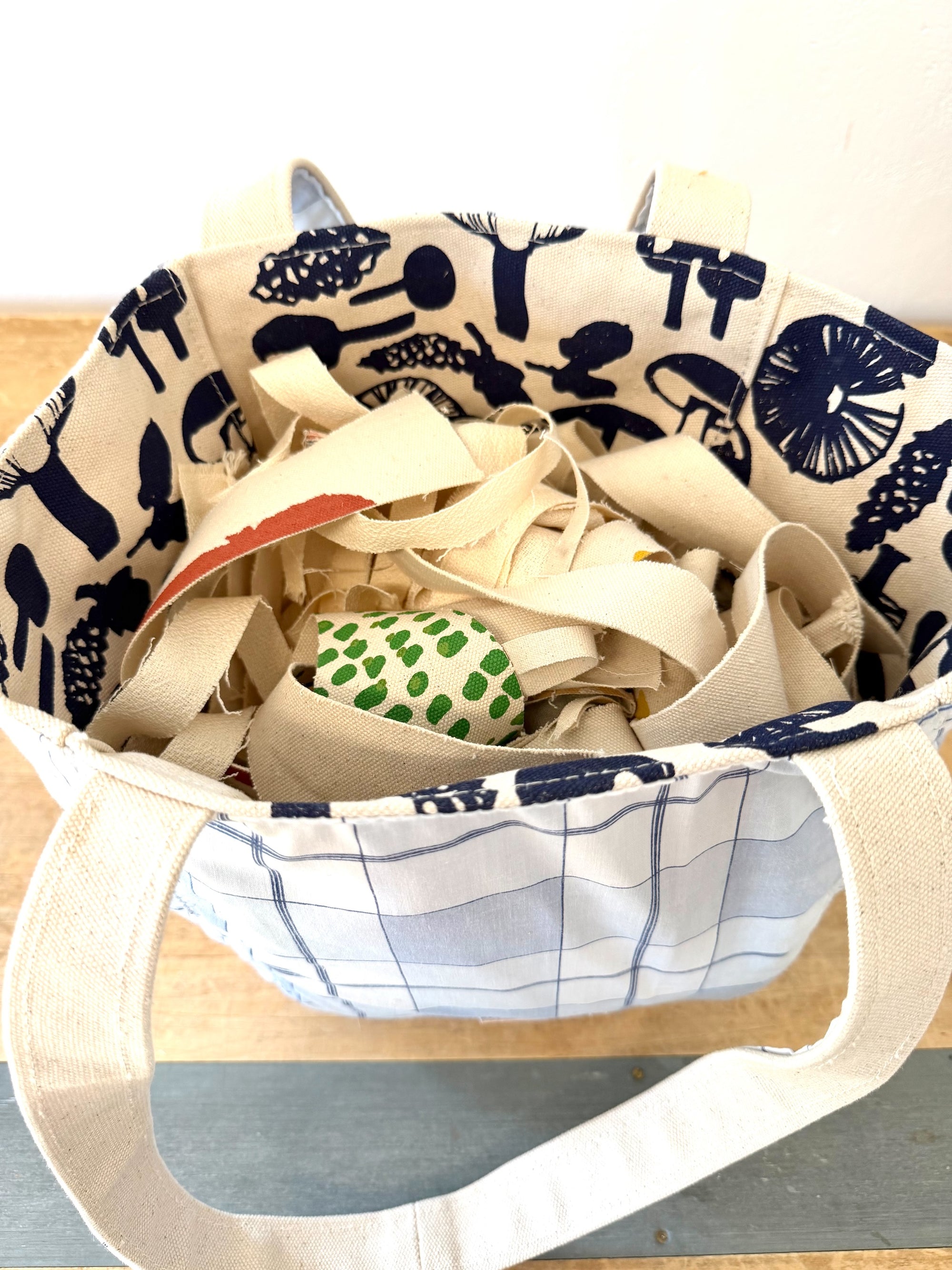 Vintage SMALL Boho Bag - Preppy Navy + Pale Blue Plaid + Erin Print Inside