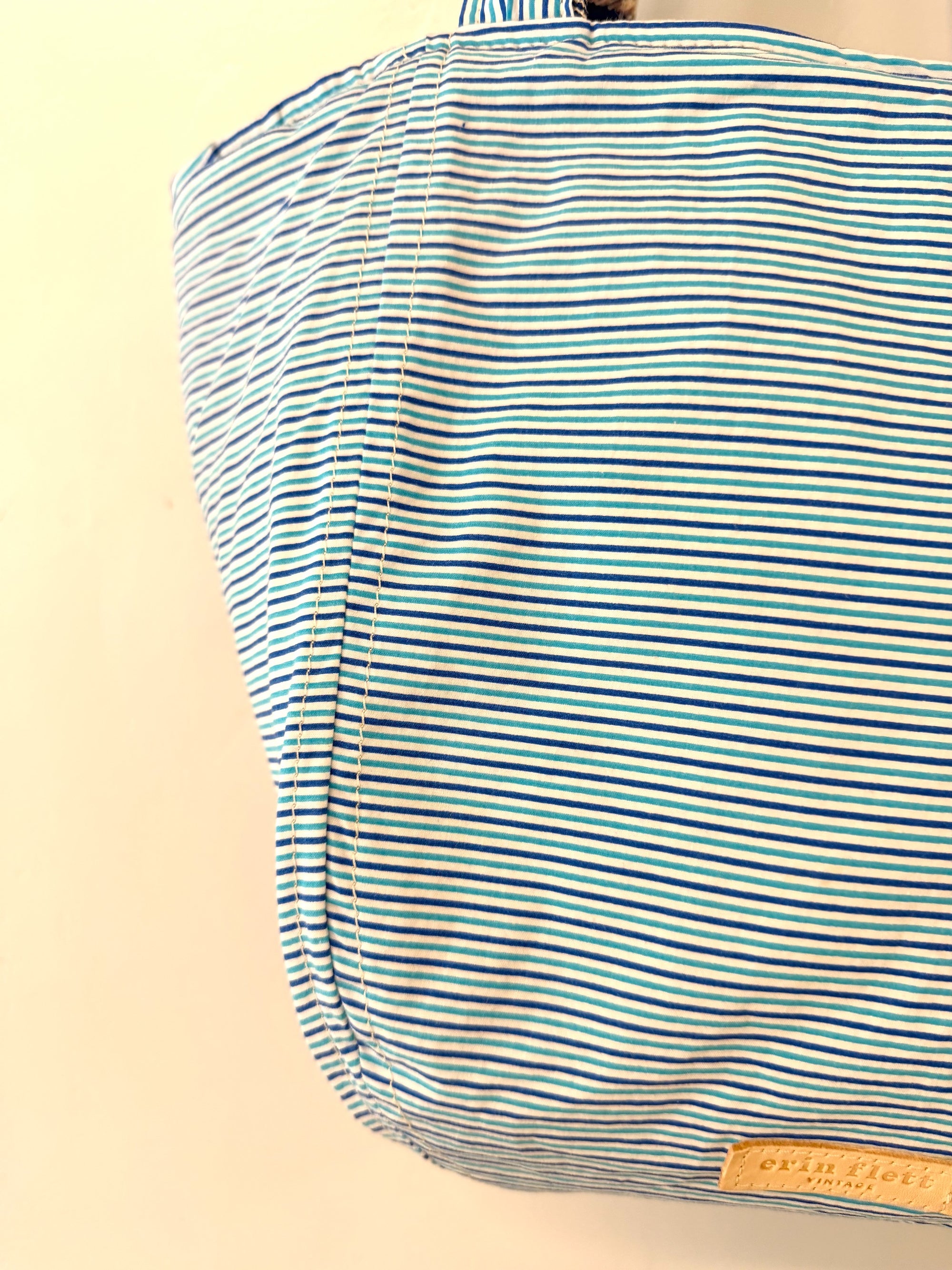 Vintage SMALL Boho Bag - Blue Variegated Stripe + Erin Print Inside