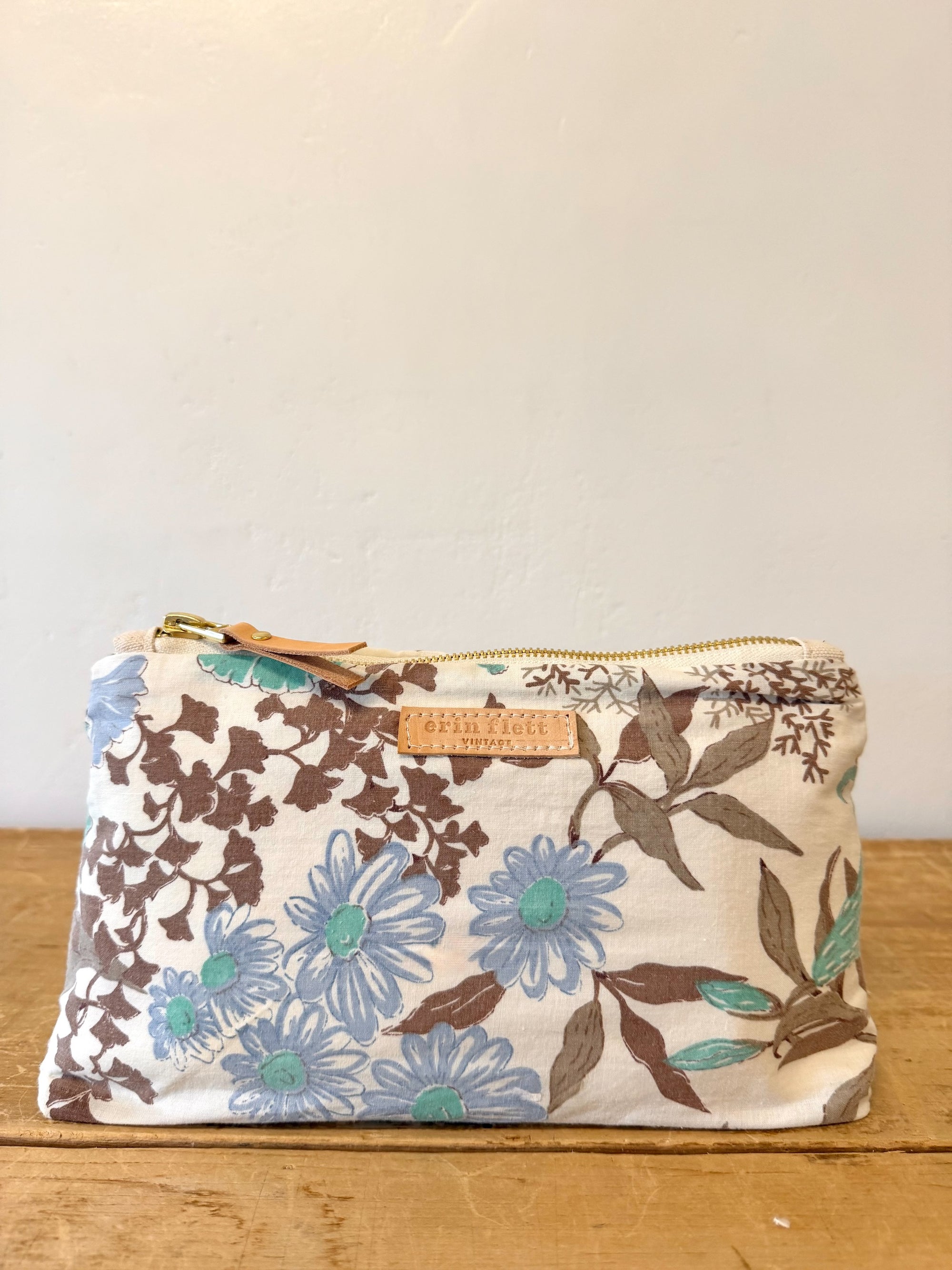 Vintage Laura Bag - Brown Blues Floral - WITH Erin Flett print inside (MY FAV PRINT!)