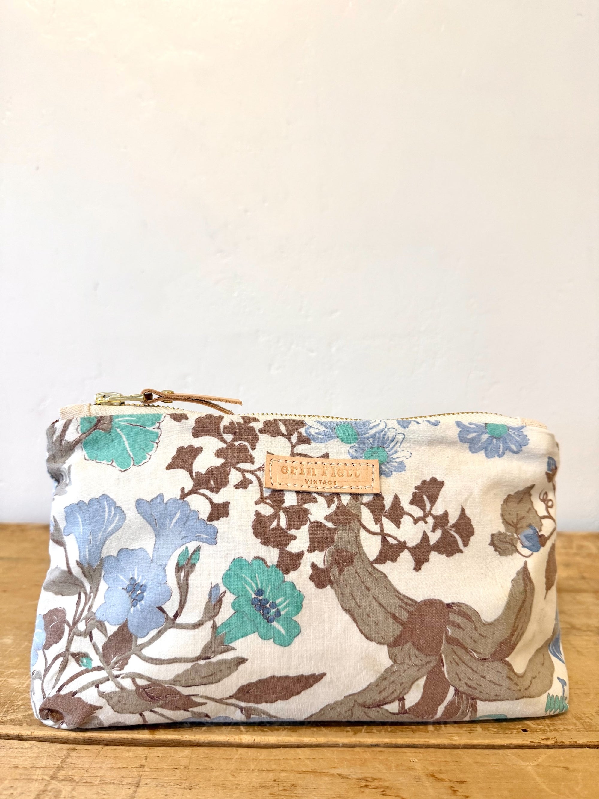 Vintage Laura Bag - Brown Blues Floral - WITH Erin Flett print inside (MY FAV PRINT!)