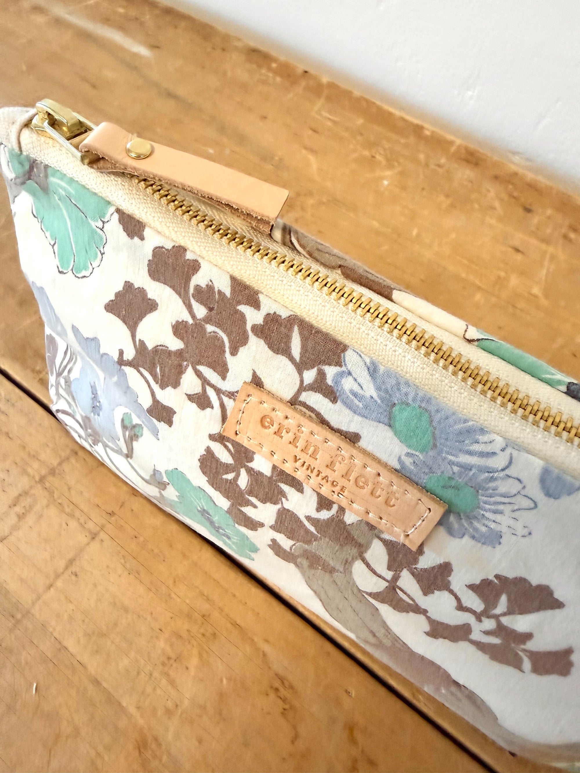 Vintage Laura Bag - Brown Blues Floral - WITH Erin Flett print inside (MY FAV PRINT!)