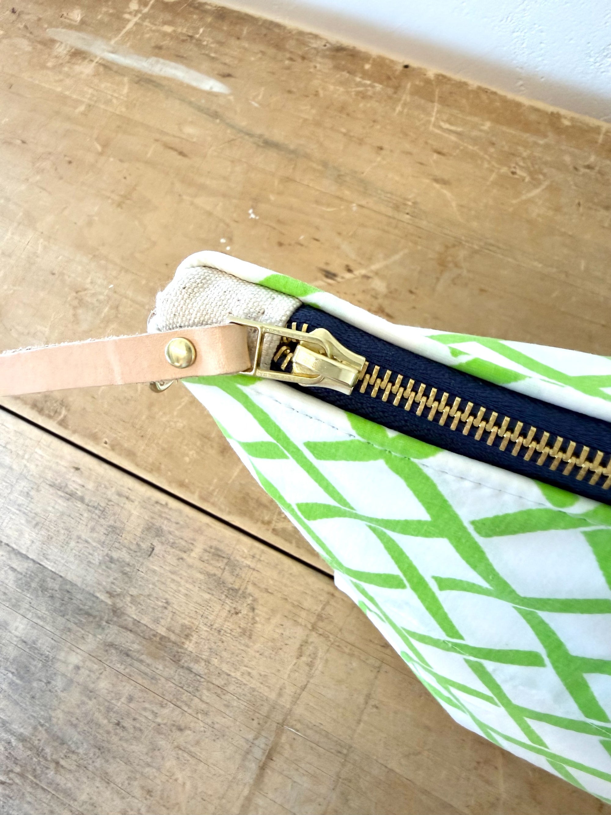 Vintage Satchel Bag - Large - Mid Century Geo Trellis Chartreuse Green + Erin Print Inside