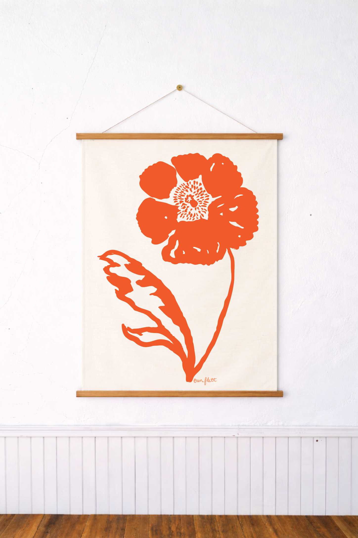 Erin Flett Orange Red Poppie Linen + Cotton Wall Hanging SUPER LARGE 34x52