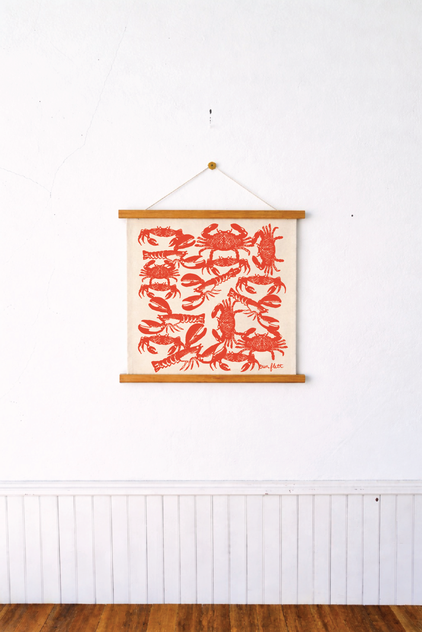 Erin Flett (NEW) Red Lobster Crabbies Cotton Wall Hanging 18x18 inches