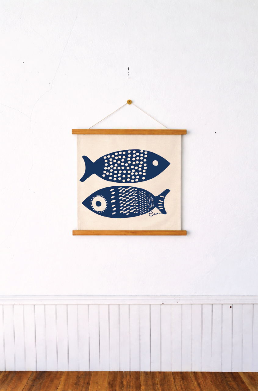 Erin Flett Navy Double Tuna Wall Hanging 18x18 inches