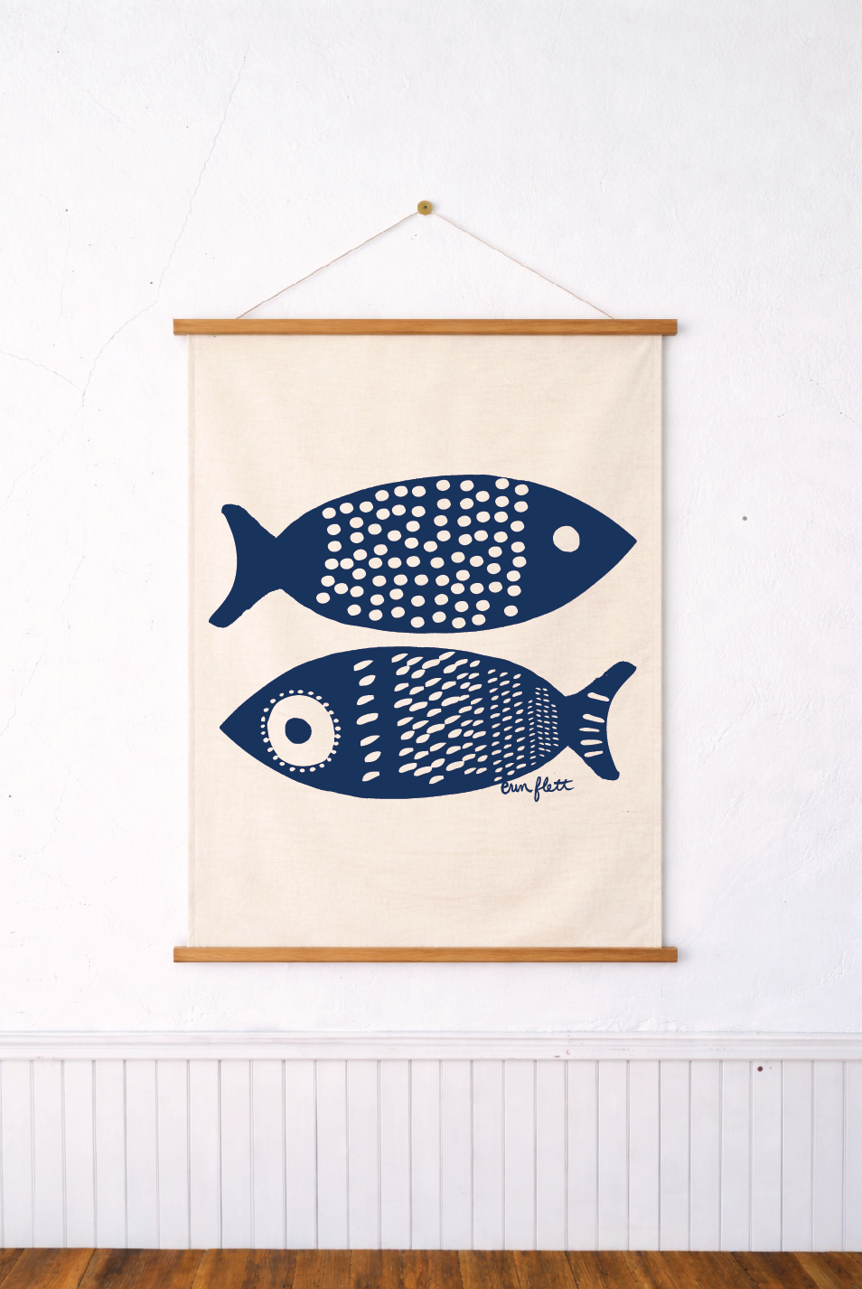 Erin Flett Navy Double Tuna Linen + Cotton Wall Hanging SUPER LARGE 34x52