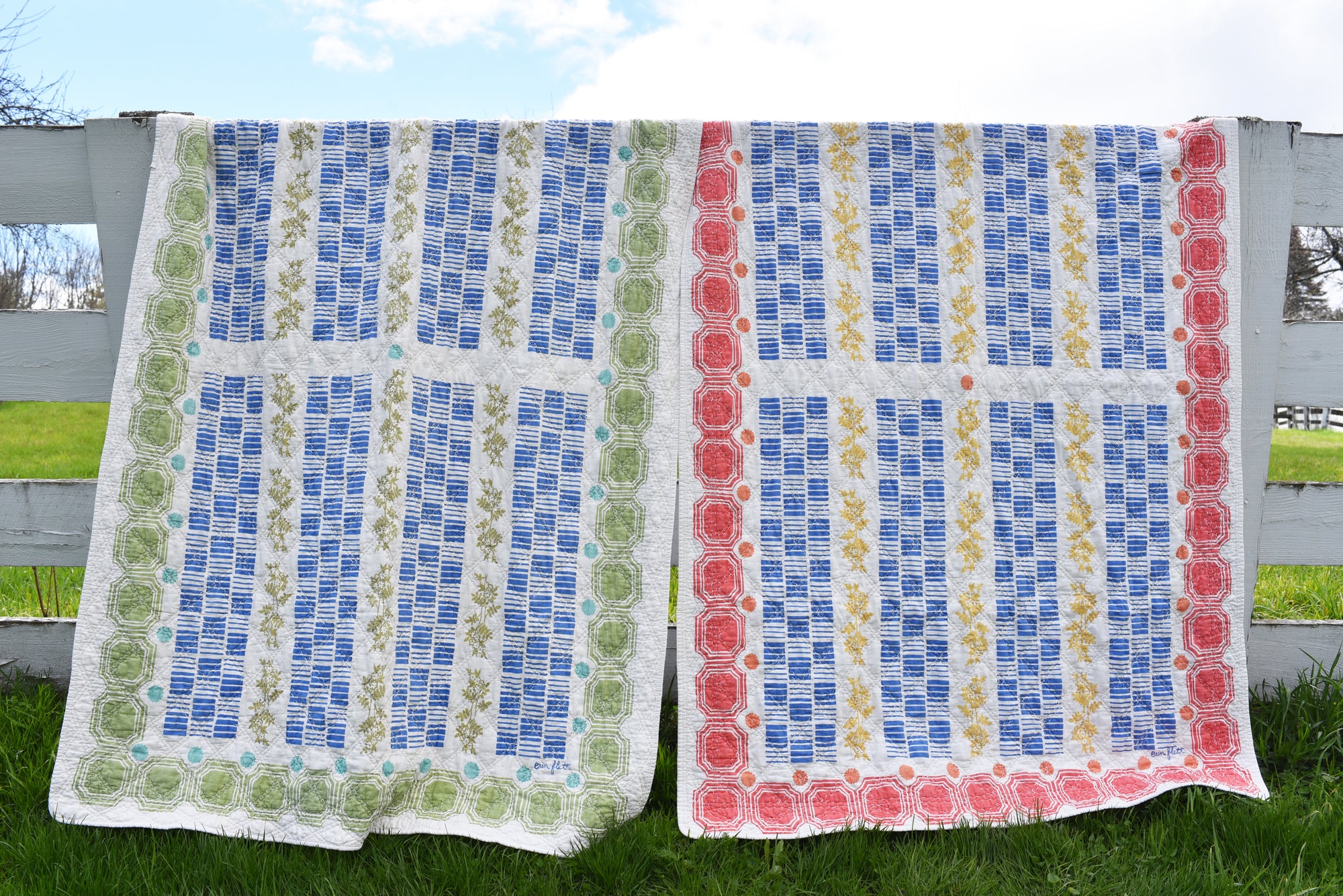 Vintage Tile Quilt Throw in Worn Red By Erin Flett 1