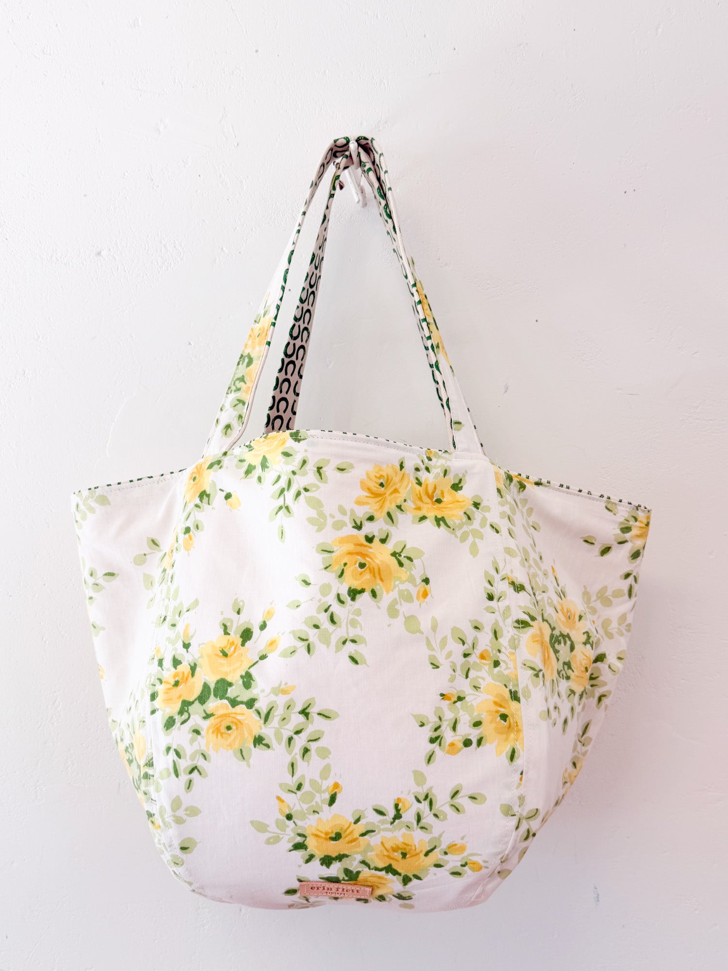 Vintage Yellow Rose Cotton BOHO Tote Bag - WITH Erin Flett print inside