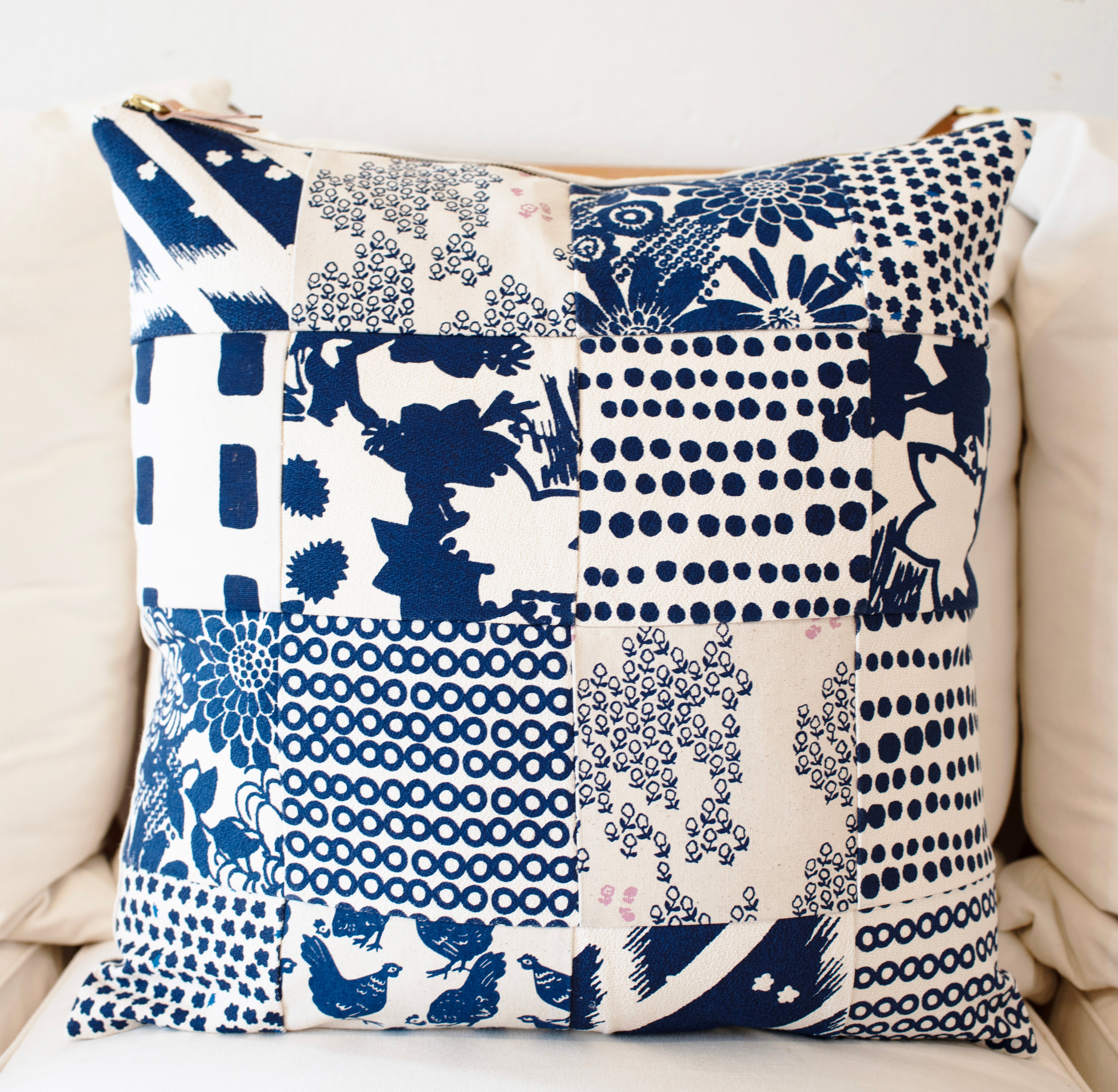 ONE OF A KIND NAVY PATCHWORK PILLOW