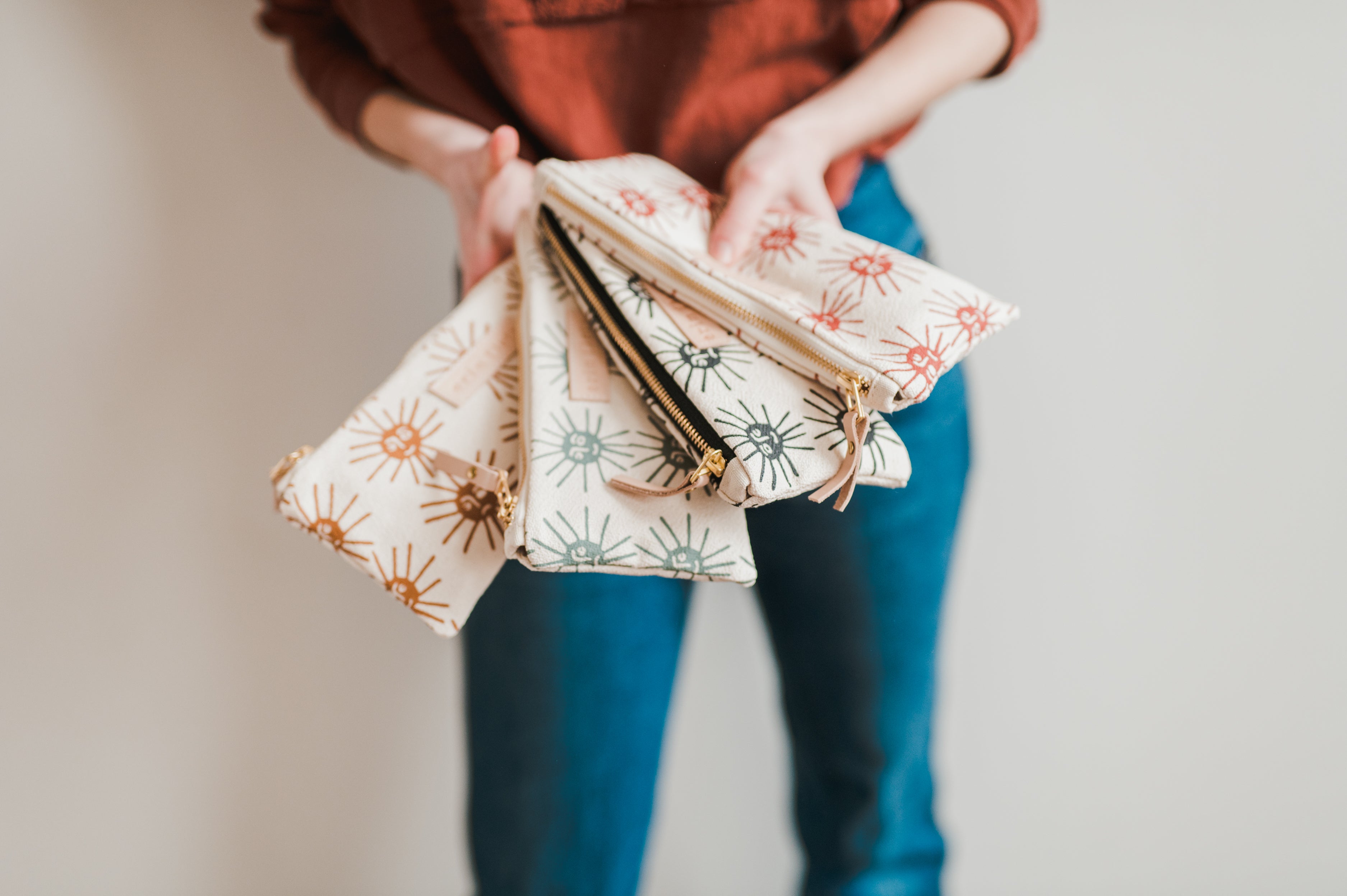 WORN BLACK HAPPY SAD SUN PENCIL BAG