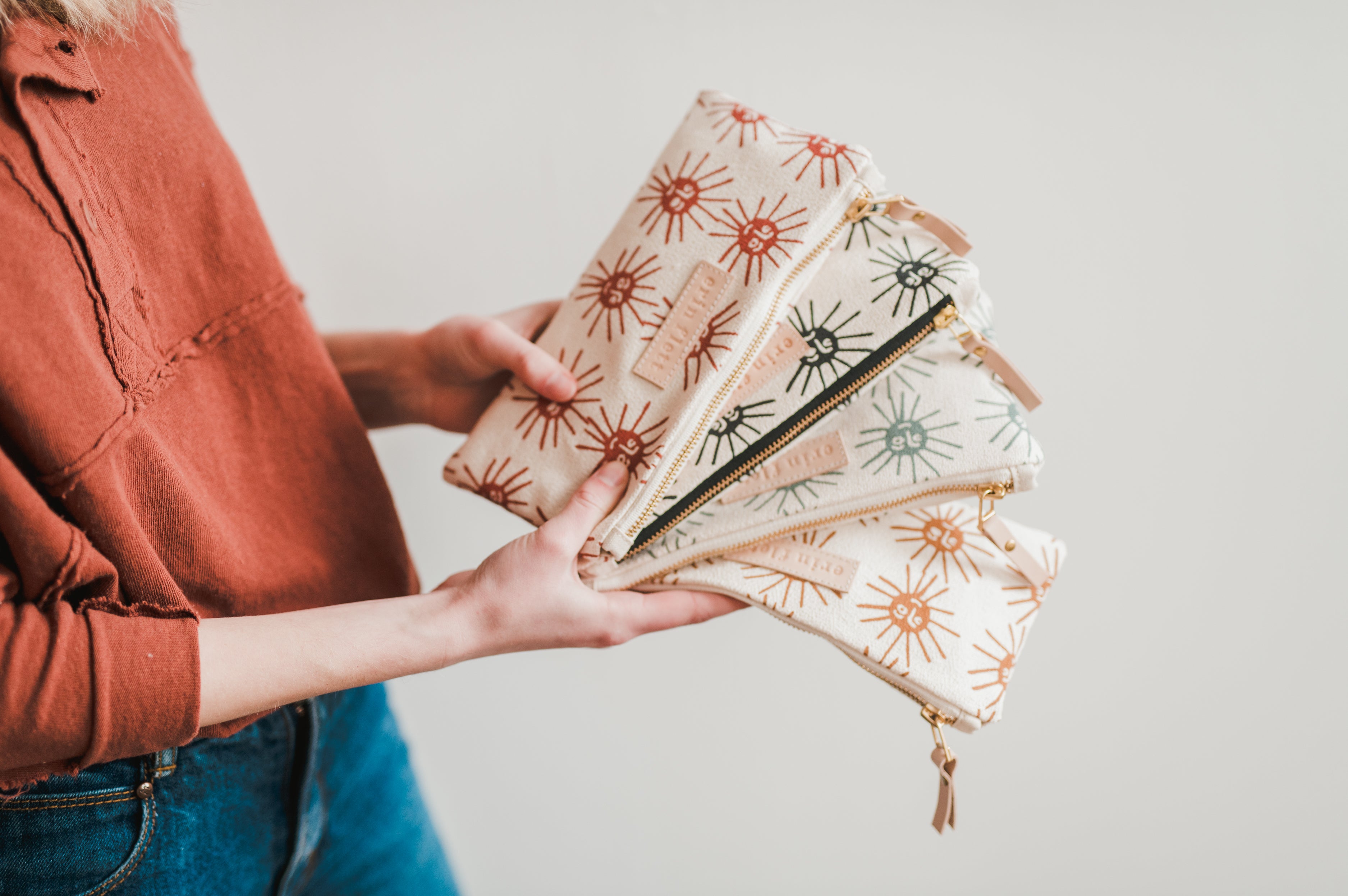 WORN BLACK HAPPY SAD SUN PENCIL BAG